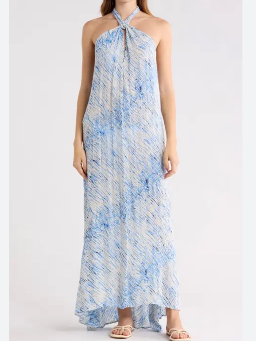 ELAN Stripe Halter Maxi Dress - Blue Sahara, Large, NWOT